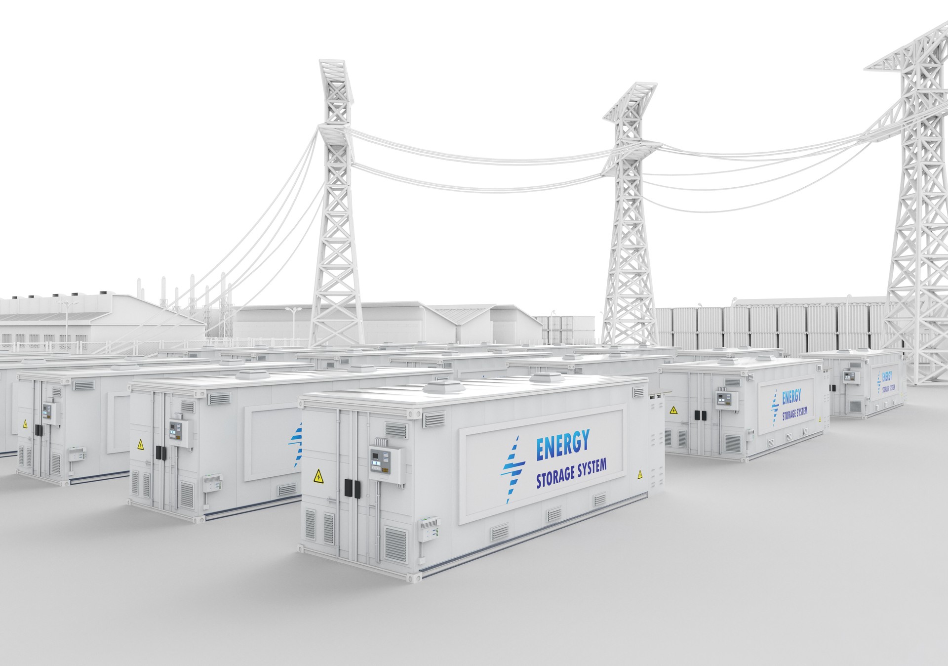 Energy storage system or battery container unit with white industry model for infrastructure development